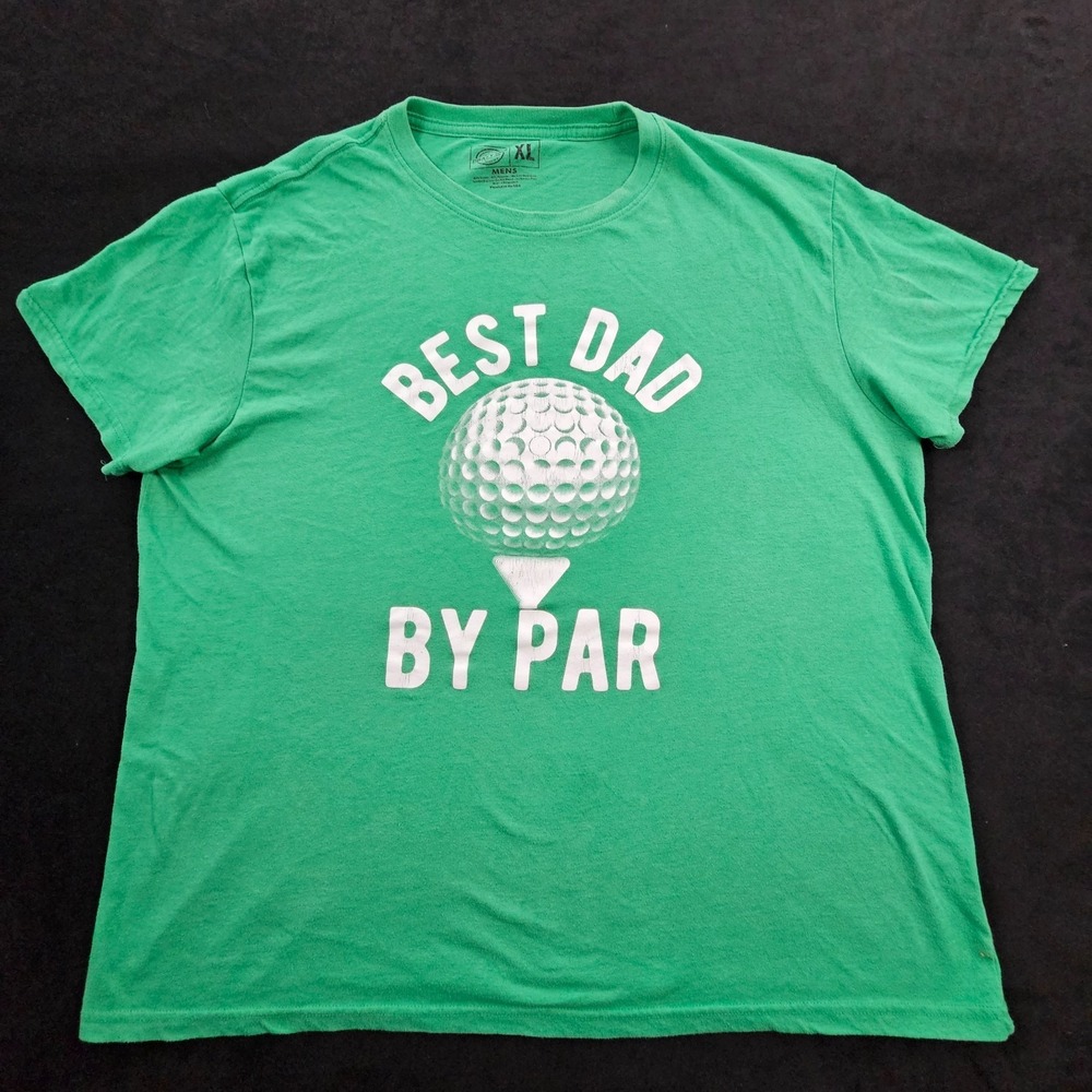 Best Dad By Par Funny Green Short Sleeve Cotton Blend T-Shirt Men's XL